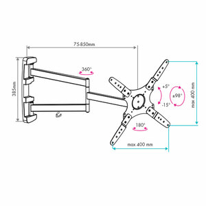 Настенный наклонно-поворотный кронштейн для LED/LCD телевизоров VLK TRENTO-19 BLACK, фото 2