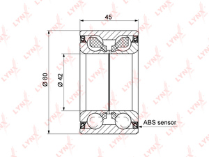 Подшипник ступицы передний (с ABS, 45x42x80) LYNXauto WB-1344. Для: Mazda, Мазда, 3(BK) 1.4-2.3 05-08 / 5 1.8-2.0D 05-08., фото 2