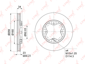 Диск тормозной передний (259,5x23) LYNXauto BN-1036. Для: HONDA Accord IV-V 1.8-2.2 90-98 / Civic VI 1.4-1.6 95-01, фото 1