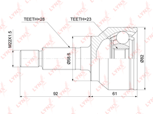 ШРУС наружный LYNXauto CO-3854. Для: MAZDA 3 (BL) 1.6 MZR 08-14 / 3 (BL) 2.0 MZR 08-14 / 3 (BL) 2.0 MZR DISI 08-14, фото 1