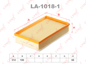 Фильтр воздушный LYNXauto LA-1018-1. Для VW Фольксваген Transporter(Транспортер) V 1.9D-3.2 03>, фото 1