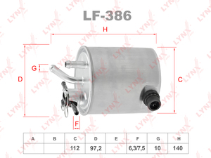 Фильтр топливный LYNXauto LF-386. Для NISSAN Ниссан Cabstar 3.0 06-13/Nt400 3.0 16>, RENAULT Рено Maxity 2.5-3.0 01>, фото 1