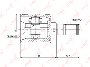 ШРУС внутренний LYNXauto CI-3708. Для: Hyundai, Хендай Accent(Акцент)(LC) 1.3-1.6 00-05. Шлицы наружные, шт. - 25. Шлицы внутренние, шт. - 22., фото 2