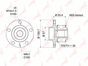 Ступица передняя в сборе (с ABS, ø 72мм) LYNXauto WH-1308. Для: SKODA Fabia I 1.0-2.0 04> / Roomster 1.2-1.9D 06>, фото 1