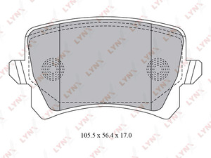 Колодки тормозные задние LYNXauto BD-8030. Для: Haval, Хавал, F7 / F7X. Длина, мм - 105,5. Высота, мм - 56,4. Толщина, мм - 17., фото 2