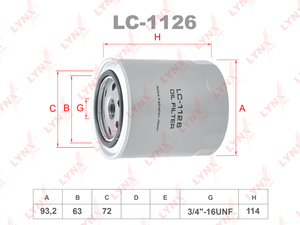 Фильтр масляный LYNXauto LC-1126. Для: GAZ Gazelle 2.3-2.4 93-10, LAND ROVER Defender(L316) 2.5-3.9 90-16 / Discovery II(L318) 4.0 98-04 / Range Rover II(P38A) 2.5-4.6 94-02, фото 1