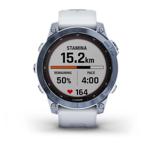 Умные часы Garmin Fenix 7 Sapphire Solar титановый синий минерал DLC с белым ремешком, фото 6