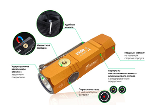Фонарь FiTorch ER20 универсальный компактный (магнитная USB зарядка, магнит) оранжевый, фото 2