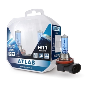 Галогенная автомобильная лампа AVS ATLAS, H11, 12 В, 55 Вт, 5000 К, цоколь PGJ19-2, 2 шт., фото 2