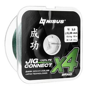 Шнур JIG CONNECT X4 PE Dark Green 150m #3.0, 0.28mm 15.4кг/36.1LB (T-N-JC-X4-0.28-150-DG) NISUS, фото 4