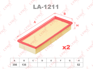 Фильтр воздушный (комплект 2 шт.) LYNXauto LA-1211. Для: MERCEDES-BENZ C230-55(W203) 00> / C230-350(W204) 07> / CLK240-500(W209) 02> / CLS280-500(W219) 04> / E230-500(W211) 02> / E350-500(W212) 09> / G320-55(W463) 97> / GL450-500/ML500(W164) 05> / S280-55, фото 1