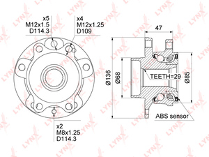 Ступица передняя в сборе LYNXauto WH-1513. Для: NISSAN Qashqai(J11) 1.2-1.6D 13>, фото 1