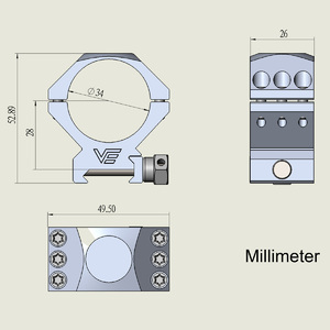 Кольца Vector Optics, D34мм, низкие, H28мм, Weaver, 6 винтов (SCTM-52) на винтах, фото 2