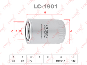 Фильтр масляный LYNXauto LC-1901. Для: CITROEN Jumper 3.0D 06>, FIAT Ducato 3.0D 06>, IVECO Daily 3.0D 06>, MITSUBISHI Canter 3.0D 05-10, PEUGEOT 3.0D 06>, фото 1