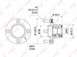 Ступица задняя в сборе без ABS LYNXauto WH-1223. Для: MITSUBISHI Митсубиси Carisma 1.6-1.9D 95-99 / Colt IV-V 1.3-1.8 92-03 / Lancer(Лансер) V-VI 1.3-2.0D 92-03, фото 1