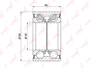 Подшипник ступицы передний (45x45x84) LYNXauto WB-1257. Для: Toyota, Тойота, Camry(Камри)(V30-V50) 2.4-3.5 01> / Avensis(Авенсис)(T25) 2.2D 05-08 / Corolla(Корола) Verso 1.6-2.2D 04-09., фото 2