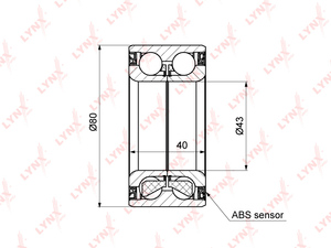 Подшипник ступицы передний (с ABS, 40x43x80) LYNXauto WB-1349. Для: Mitsubishi, Митсубиси, ASX 1.6-2.0 10> / Lancer(Лансер)(CY/CX) 1.5-2.0 08> / Outlander(Аутлэндер)/Airtrek II-III 2.0-3.0 06>., фото 2