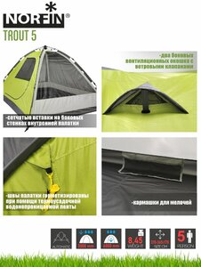 Палатка автомат. 5-ти мест. Norfin TROUT 5 NF, фото 9