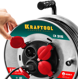 Удлинитель на катушке KRAFTOOL КГ-315 30 м 3700Вт 4 гнезда IP44 КГ 3х1.5 мм² 55085-30, фото 2