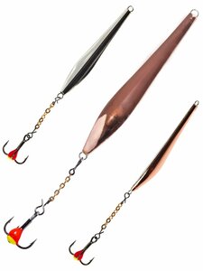 Блесна вертикальная зимняя Lucky John DOUBLE BLADE с цепочкой и тройником 60MM CS блистер, фото 7
