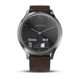 Garmin Vivomove HR серебряные с темно-коричневым кожаным ремешком, фото 6
