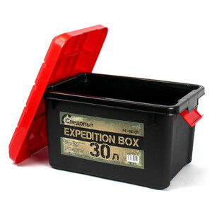 Ящик многофункц. особопрочный СЛЕДОПЫТ Expedition Box, 30 л, 500х360х320 мм, цв. черный/красный, фото 2