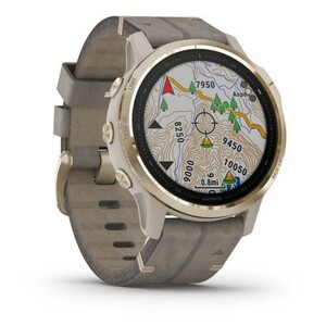Garmin Fenix 6s Sapphire золотистый с серым кожаным ремешком, фото 2