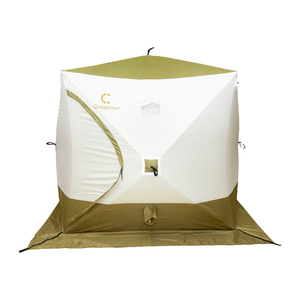 Палатка зимняя куб СЛЕДОПЫТ Premium 2,1х2,1 м, S по полу 4,4 кв.м, 3 слоя,  2 двери, цвет оливковый/белый, фото 2
