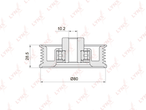 Ролик направляющий / приводной LYNXauto PB-7035. Для: Toyota, Тойота, Auris(E150) 1.4 07> / Avensis(Авенсис)(T25) 1.6-1.8 03-08 / Corolla(Корола)(E120/E150) 1.4-1.6 02>., фото 2