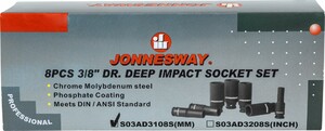 JONNESWAY S03AD3108S Набор головок торцевых ударных глубоких 3/8"DR, 10-19 мм, 8 предметов, фото 2