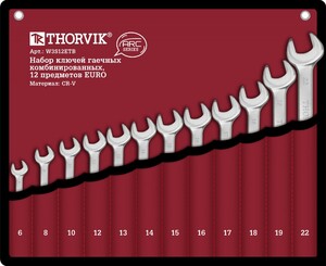 Thorvik W3S12ETB Набор ключей гаечных комбинированных серии ARC в сумке, 6-22 мм, 12 предметов EURO, фото 1
