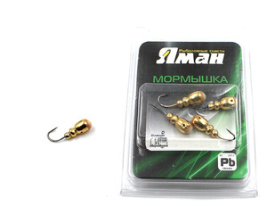 Мормышка "ЯМАН" Немка с отв.,цв.GOLD PLATED, с фосф. пяткой, вес 0,8 г (уп. 5 шт.), фото 2