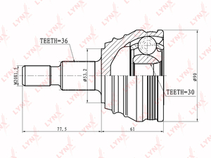 ШРУС наружный  LYNXauto CO-8002. Для: Audi, Ауди A3 1.6-1.9TD 96-00/1.8 96> / TT 1.8 02-06, Skoda, Шкода, Octavia(Октавия) 1.6-2.0 97>, VW, Фольксваген, Golf(Гольф) IV 1.4-2.3 97> / Passat(Пассат)., фото 2