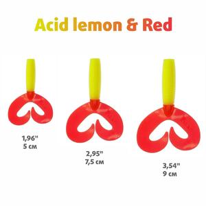 Твистер несъедоб. Credo Double Tail 3,54"/9 см Acid lemon & Red  100шт. (HS-28-029-N) Helios, фото 4