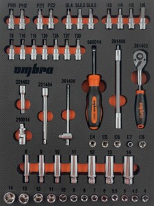 Ombra OMT50STE Набор головок торцевых 1/4" DR с аксессуарами в EVA ложементе 280х375 мм, 50 предметов, фото 1