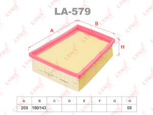 Фильтр воздушный LYNXauto LA-579. Для: RENAULT Fluence 2.0 10> / Megane III 2.0 09> / Scenic III 2.0 09> / Grand Scenic III 2.0 09>, фото 1