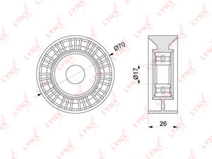 Ролик натяжного механизма / приводной LYNXauto PB-5253. Для: BMW БМВ 3(E46) 2.0-3.0 00-05 / 5(E39 / E60) 2.0-3.0 99-10 / 7(E65 / E66 / E67) 3.0 03-08 / X3(E83) 2.5-3.0 04-06 / X5(E53) 3.0 00-06, фото 1