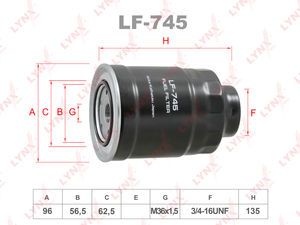 Фильтр топливный LYNXauto LF-745. Для CITROEN Ситроен C4 1.8 12>, MITSUBISHI Митсубиси ASX(АСИКС) 1.8-2.2 10>/Lancer(Лансер) X 1.8 10> Galant Fortis 1.8 10>/Outlander(Аутлэндер) II-III 2.2 06>, PEUGEOT Пежо 4008 1.8 12>, фото 1