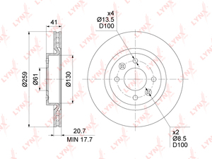Диск тормозной передний (259x20,5) LYNXauto BN-1418. Для: Lada, Лада, Largus(Ларгус), Renaul, Рено, Clio(Клио) / Kangoo(Кенгу) / Logan(Логан) I / Megane(Меган) I / Sandero(Сандеро) / Symbol / Twingo, фото 3