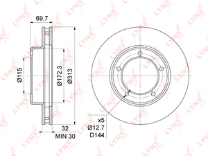 Диск тормозной передний (313x32) LYNXauto BN-1175. Для: TOYOTA Land Cruiser(100) 4.2D-4.7 98-07, LEXUS LX470 98-09, фото 1