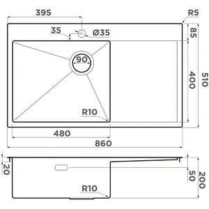 Мойка Omoikiri Akisame 86-GB-R Side, фото 2