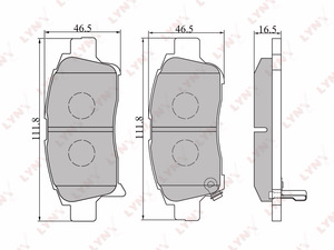 Колодки тормозные передние LYNXauto BD-7519. Для: Toyota, Тойота, Yaris(P10) 99>. Длина, мм - 111,8. Высота, мм - 46,5. Толщина, мм - 16,5., фото 2