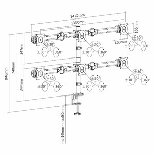 Кронштейн настольный на 6-ть мониторов ABC Mount STANDARD-76 black, фото 8