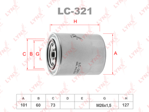 Фильтр масляный LYNXauto LC-321. Для: KIA Carnival 2.9TD 99-01, MAZDA MPV 2.5TD 96-99, MITSUBISHI Colt 1.8D >92/Galant 1.8D-2.0D >96/L200 2.5D-TD 96> / Lancer 1.8D-2.0D >92/Pajero 2.5TD 90>, фото 1