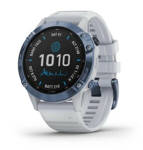 Черные часы Garmin Fenix 6 PRO Solar синий минерал с белым ремешком, фото 1