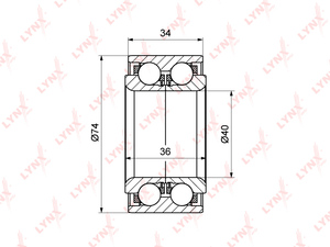 Подшипник ступицы передний (36/34x40x74) LYNXauto WB-1133. Для: MITSUBISHI Carisma 1.6-1.9D 95-99 / Colt IV-V 1.3-1.8 92-03 / Lancer V-VI 1.3-1.8 92-03 / Pajero Pinin 1.8 99-00 / Mini / Junior 0.7-1.1 94>, фото 1
