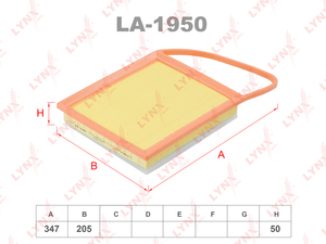 Фильтр воздушный LYNXauto LA-1950. Для: CITROEN Berlingo(B9) 1.6D 08> / C/Elysee 1.6D 12> / C3 II-III 1.6D 09> / C4 II 1.6D 09> / C5 III 1.6D 10> / DS3/DS4/DS5 1.6D 09> / Jumpy 1.6D 07>, FIAT Scudo 1.6D 07>, MITSUBISHI ASX 1.6D 15>, PEUGEOT 2008 1.4D-1.6D, фото 1