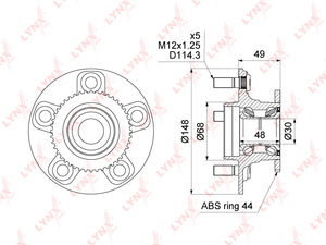 Ступица задняя в сборе LYNXauto WH-1048. Для: NISSAN Primera(P12) 1.6-2.2D 02>, фото 1