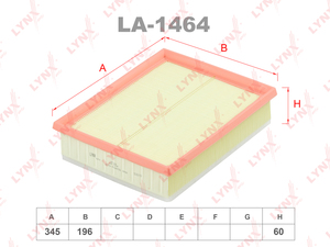 Фильтр воздушный LYNXauto LA-1464. Для: RENAULT Laguna III 1.5D-2.0D 07-15 / Latitude 1.5D 10>, фото 1