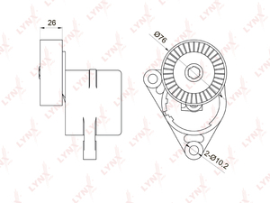 Натяжитель с роликом / приводной LYNXauto PT-3010. Для: Chevrolet, Шевроле, Aveo(Авео) 1.2-1.5 05> / Cruze(Круз) 1.6 09> / Kalos 1.2-1.4 05> / Lacetti(Лачети) 1.4-1.6 05> / Lanos(Ланос) 1.6 05>., фото 2